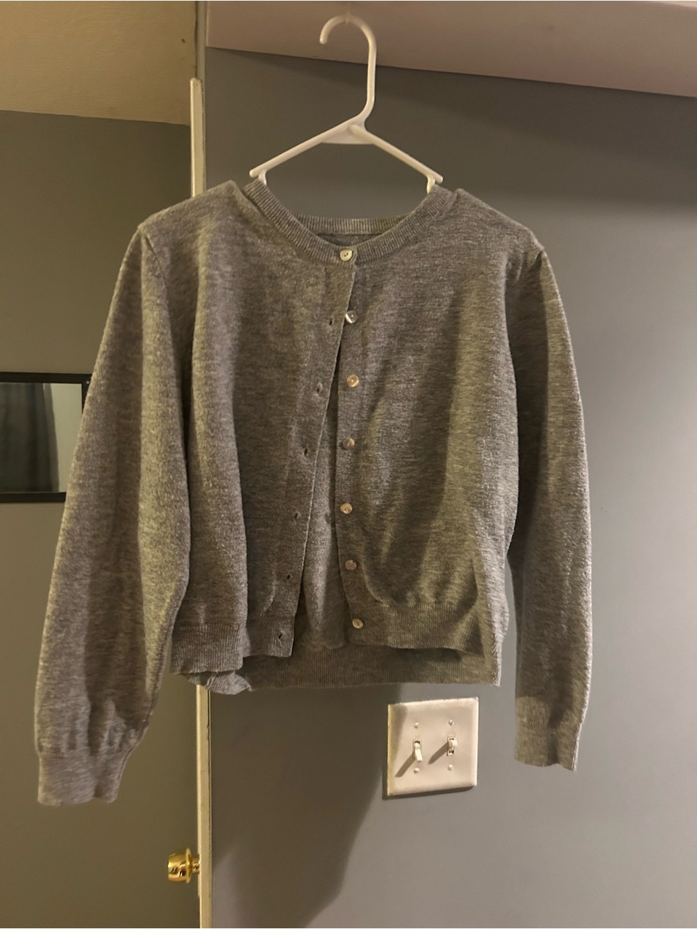 Classic Grey Crewneck Button Cardigan Sweater